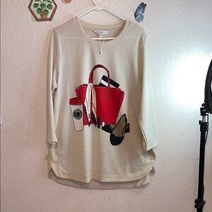 Cream Graphic 3/4 Sleeve Tunic Top